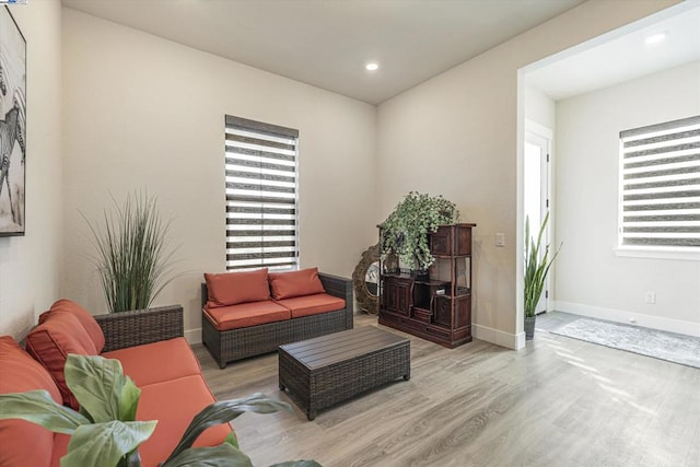 living room featuring light wood-type flooring