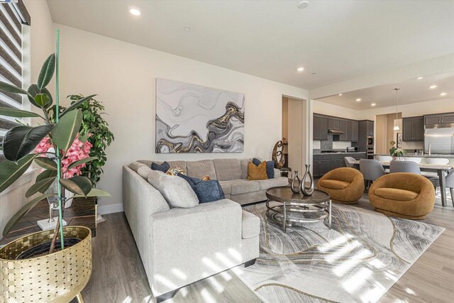 living room with hardwood / wood-style flooring