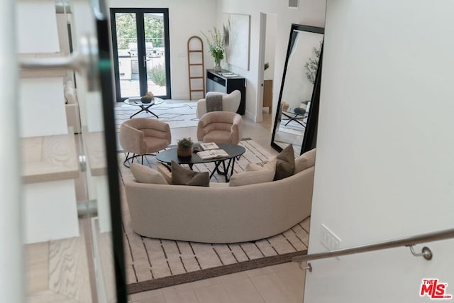 living room featuring french doors