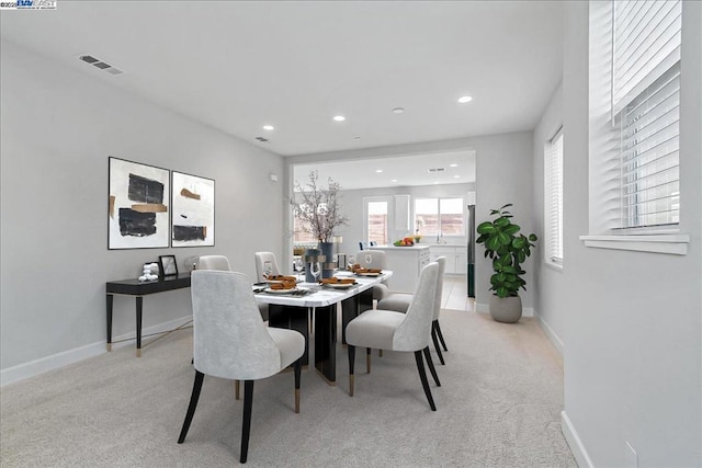 view of carpeted dining room