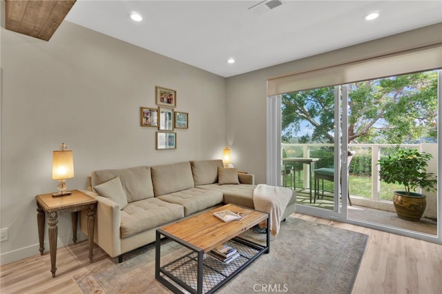 living room featuring plenty of natural light and light wood-type flooring