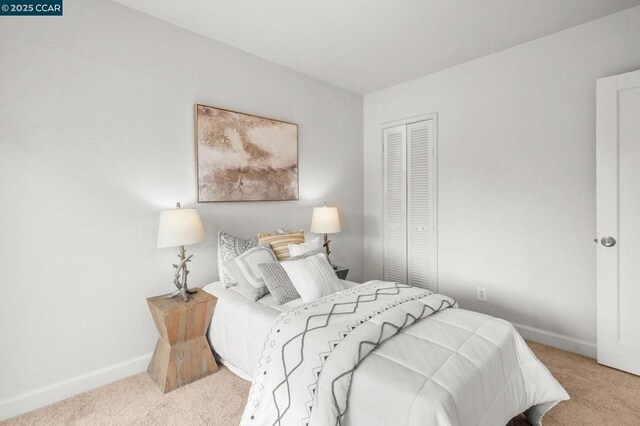 carpeted bedroom featuring a closet