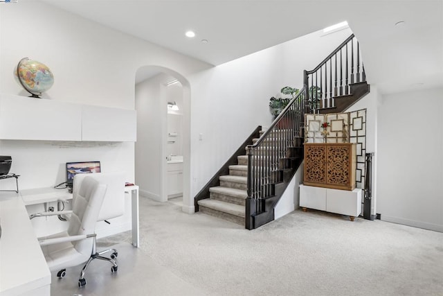 view of carpeted home office