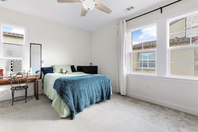 bedroom featuring carpet floors and ceiling fan