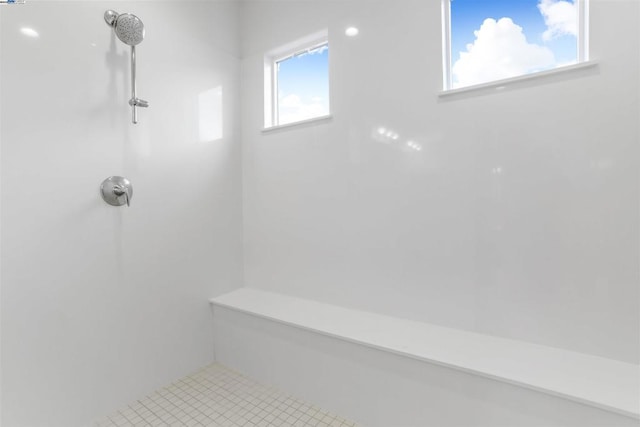 bathroom featuring tile patterned floors and walk in shower