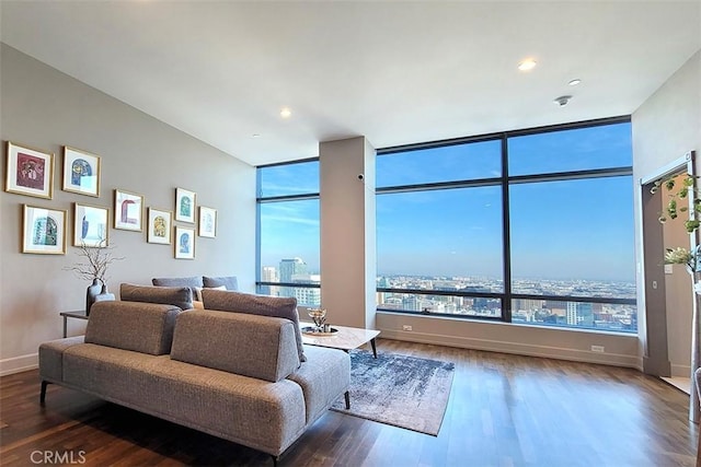 living room featuring hardwood / wood-style flooring and a healthy amount of sunlight