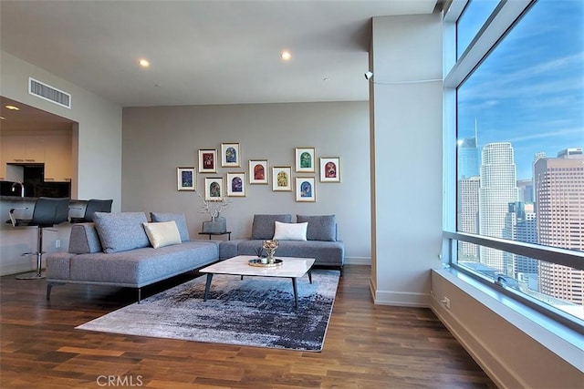 living room featuring dark hardwood / wood-style floors