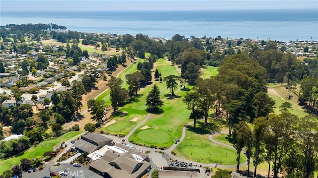 bird's eye view with view of golf course and a water view