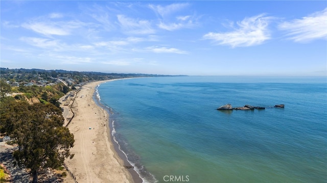 view of water feature with a beach view