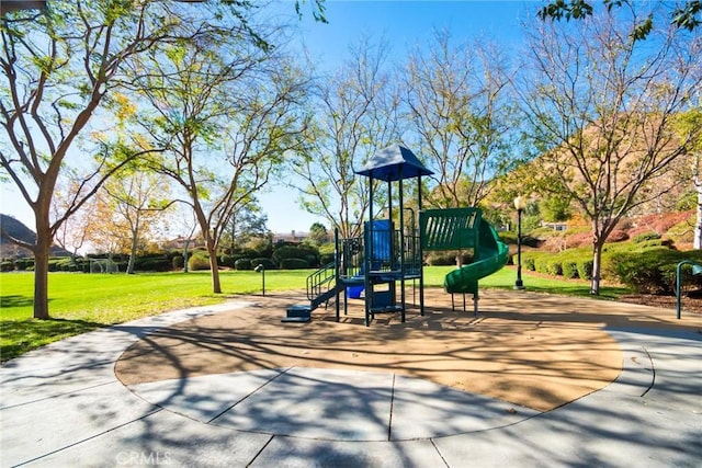 view of playground featuring a yard