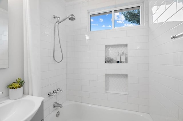 bathroom featuring shower / tub combo with curtain