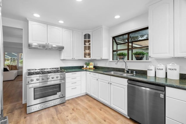 kitchen featuring white cabinetry, stainless steel appliances, and sink