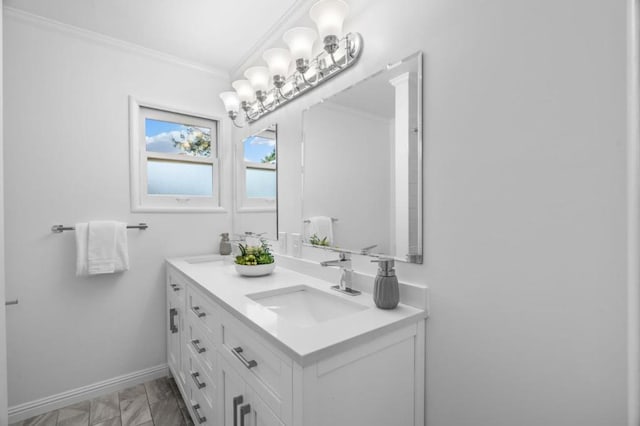 bathroom featuring vanity and ornamental molding