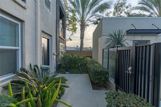 view of property exterior at dusk