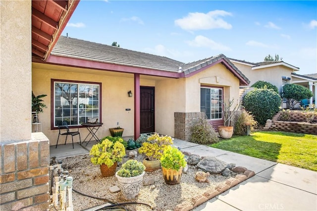 doorway to property featuring a lawn