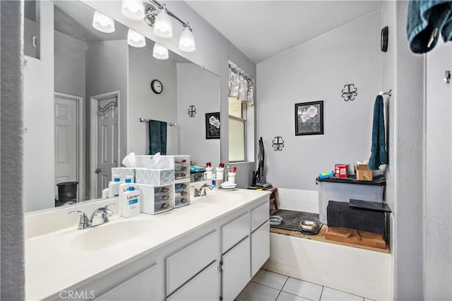 bathroom with vanity and tile patterned flooring