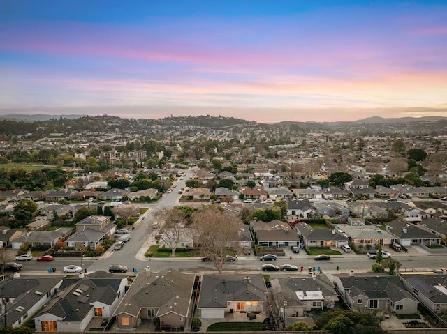 view of aerial view at dusk