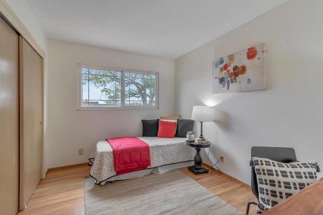 bedroom featuring a closet and light wood-type flooring