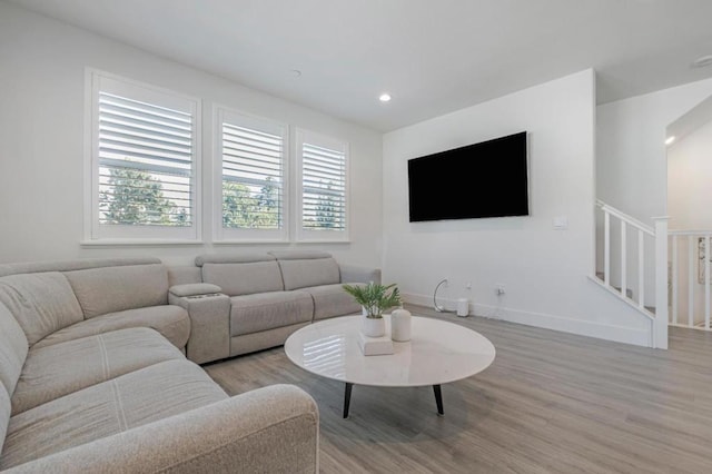 living room with light wood-type flooring