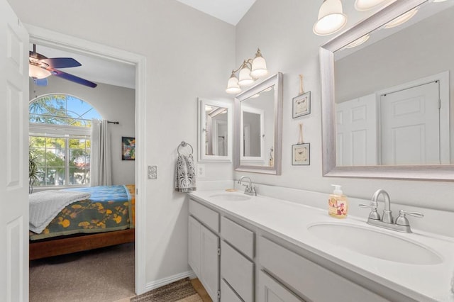 bathroom with vanity and ceiling fan