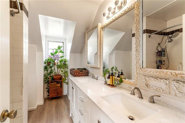 bathroom featuring vanity and wood-type flooring