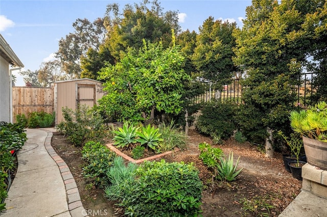 view of yard with a storage shed