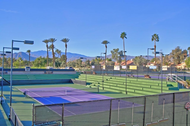 view of sport court featuring a mountain view