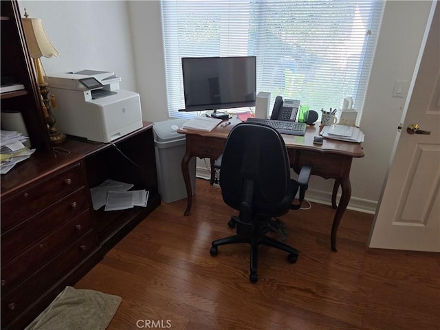 home office featuring dark hardwood / wood-style floors