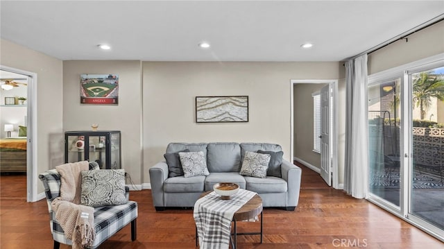 living room with dark wood-type flooring