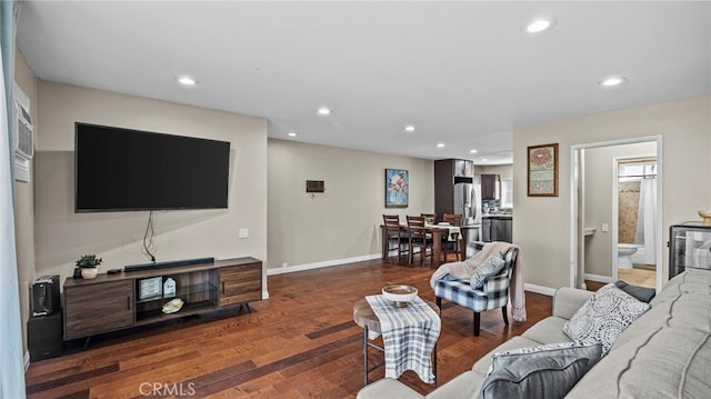 living room with dark wood-type flooring