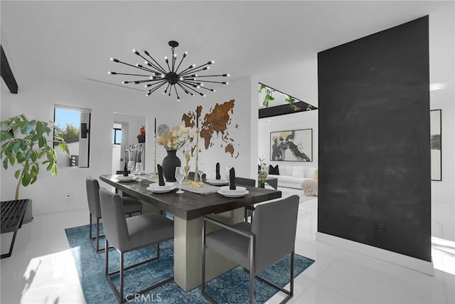 dining space featuring a notable chandelier and light tile patterned floors