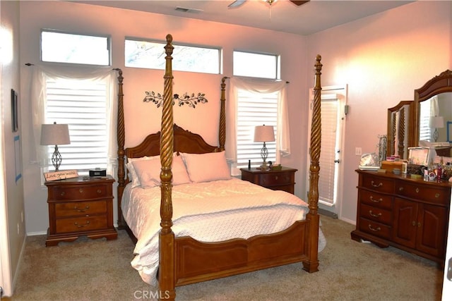 bedroom with light carpet