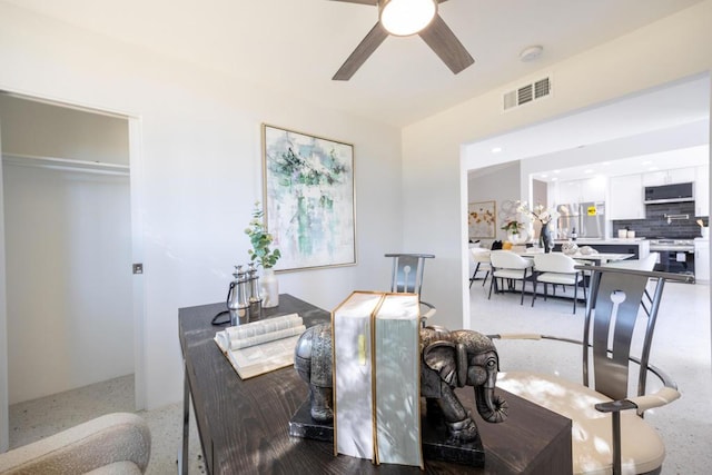 dining area featuring ceiling fan