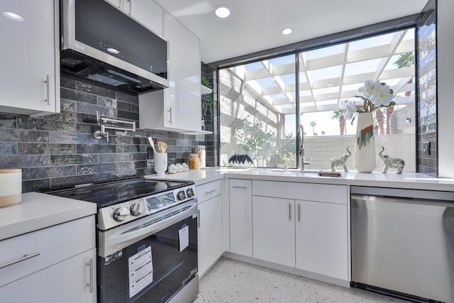 kitchen featuring white cabinetry, sink, a wealth of natural light, and appliances with stainless steel finishes