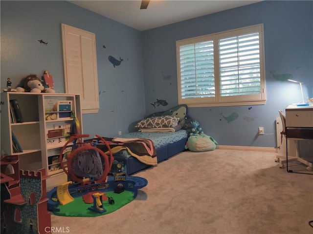 bedroom with carpet floors and ceiling fan