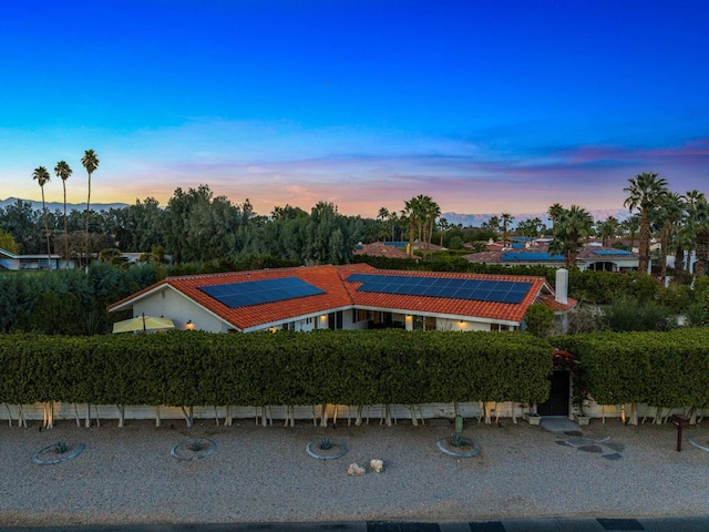 view of aerial view at dusk