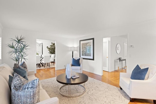 living room with light hardwood / wood-style floors