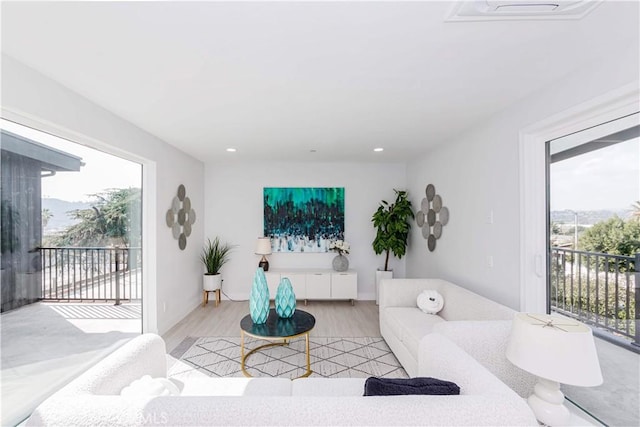 living room featuring light wood-type flooring