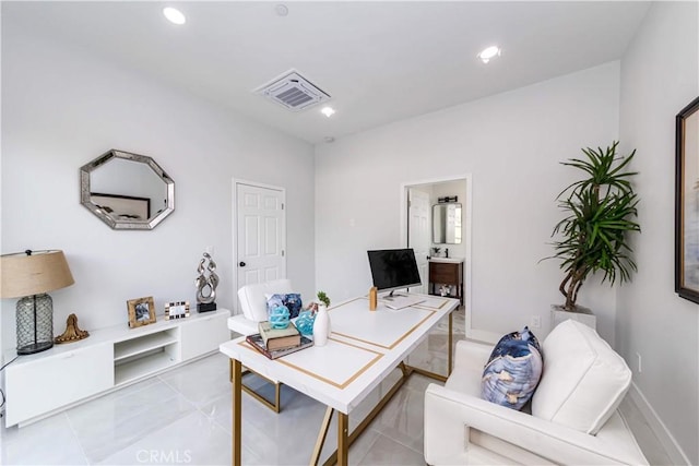 2926 Future St, Los Angeles, CA 90065 - office with recessed lighting, light tile patterned flooring, and baseboards