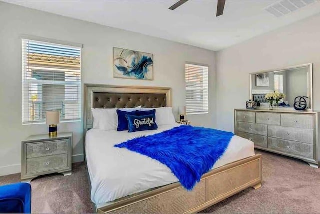 bedroom featuring carpet floors and ceiling fan