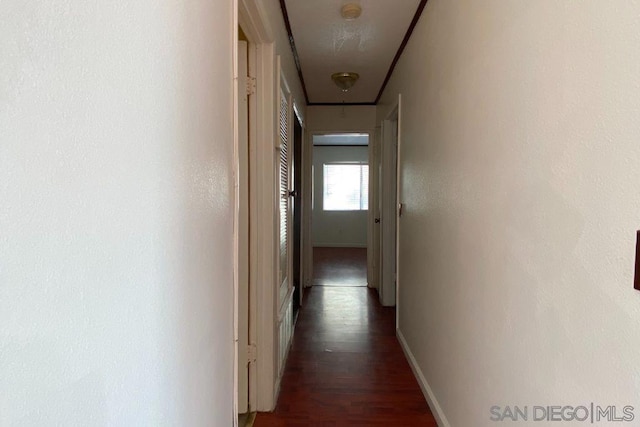 hallway with dark hardwood / wood-style floors