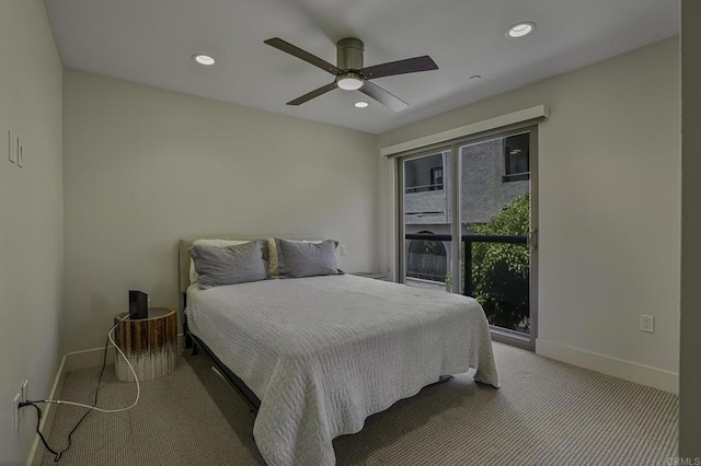 bedroom with carpet floors and ceiling fan