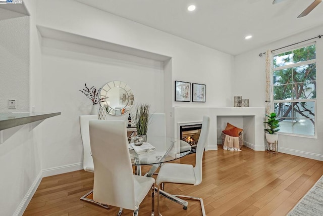 dining space with hardwood / wood-style flooring