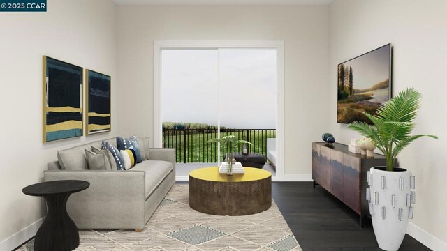 living area with hardwood / wood-style floors