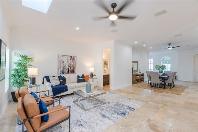 living room with ceiling fan