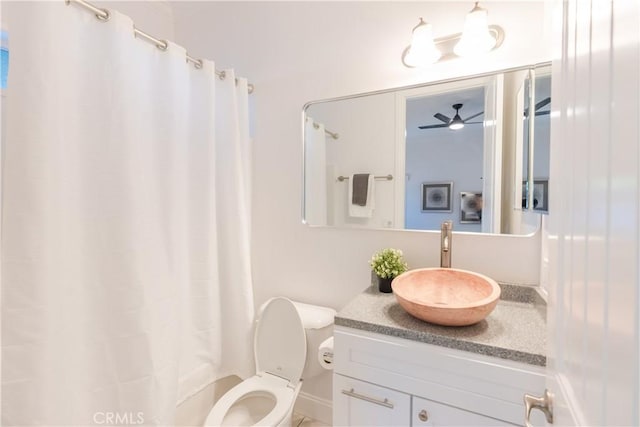 bathroom with vanity, a shower with curtain, and toilet