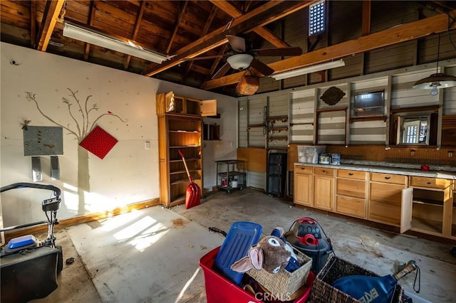 misc room with lofted ceiling