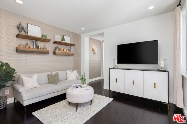 living room with dark wood-type flooring