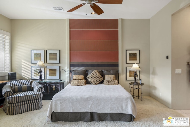 bedroom with carpet floors and ceiling fan