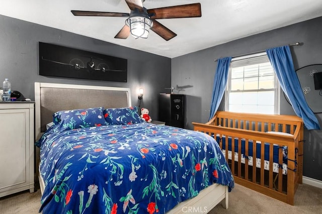 bedroom with carpet flooring and ceiling fan